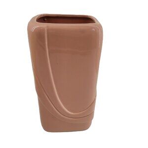 Vintage Vase 8" rectangle Waterfall Wave Art Deco Ceramic Peachy Pink Glaze 1334